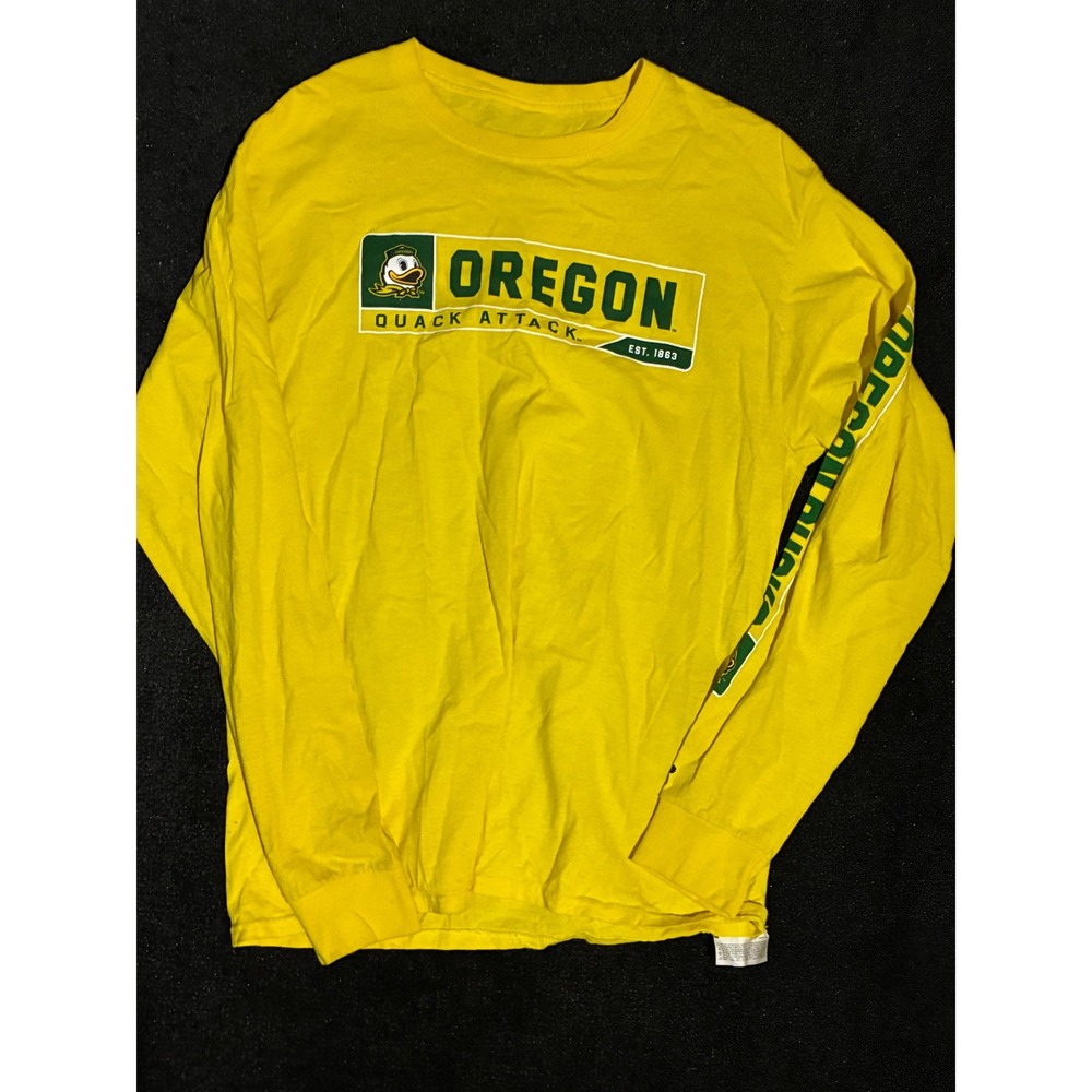 Oregon Ducks Russell Athletic Yellow Long Sleeve T-Shirt Mens Large Quack Attack